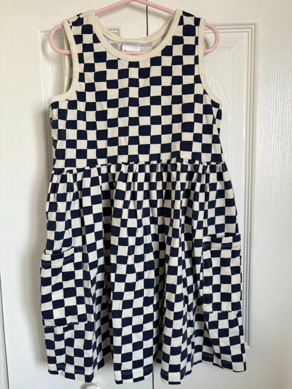 Hanna Andersson Girls Black and White Checkerboard Sleeveless Dress size 8
